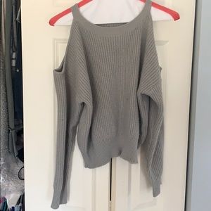 grey cold shoulder sweater